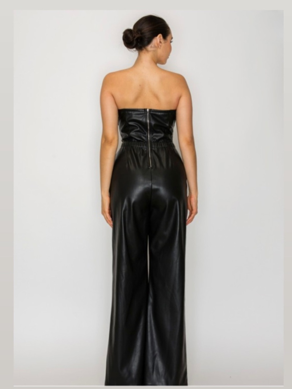 Tube Sweetheart Faux Leather Wide Jumpsuit NWT - Picture 3 of 5